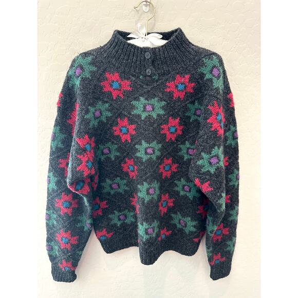 WOOLRICH | 100% Wool Vintage Fair Isle Sweater Gray Floral Aztec Nordic | Medium - Picture 1 of 7